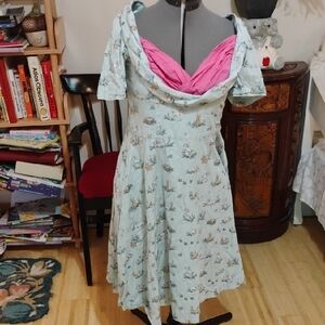 Lindy Bop Floral Midi Dress with Pink Accent